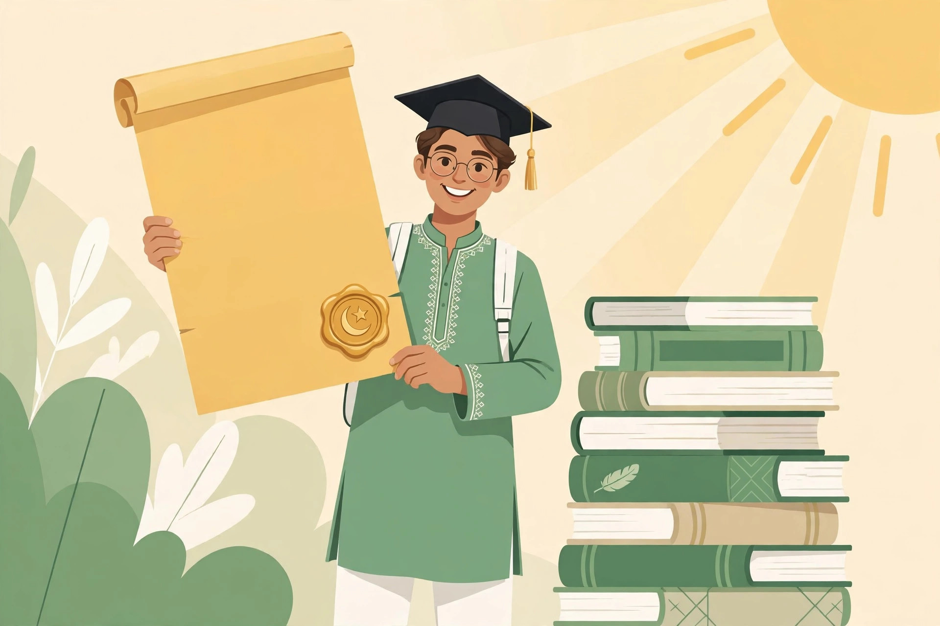 Pakistani university student holding a scholarship award letter with graduation cap and books, symbolizing how to get scholarships in Pakistan